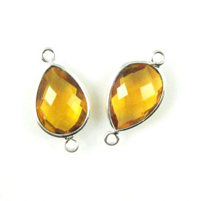 Wholesale Sterling Silver Bezel Gemstone Links - Faceted Pear Shape - Citrine Quartz - November Birthstone