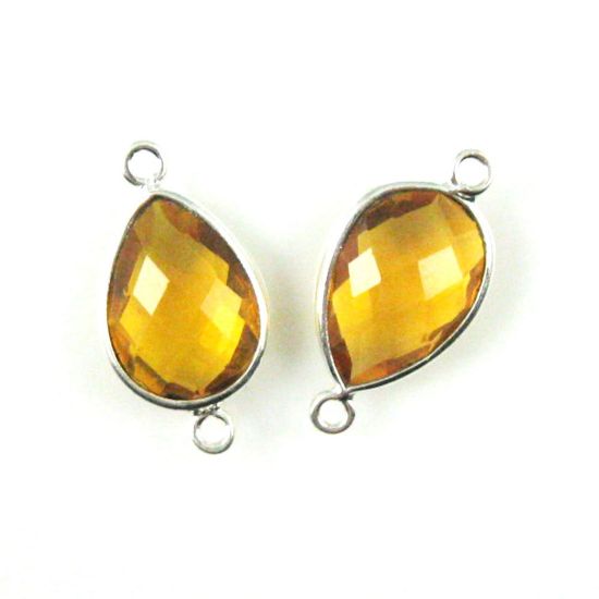 Wholesale Sterling Silver Bezel Gemstone Links - Faceted Pear Shape - Citrine Quartz - November Birthstone