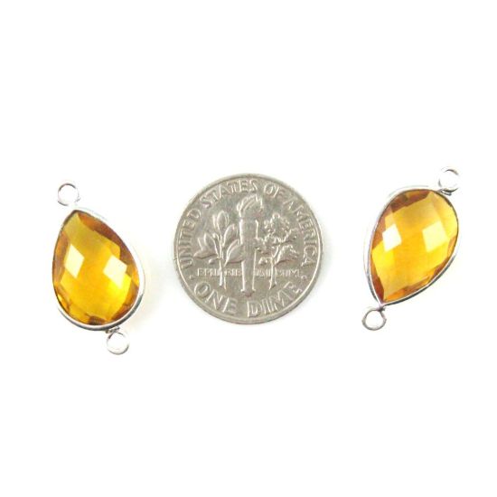 Wholesale Sterling Silver Bezel Gemstone Links - Faceted Pear Shape - Citrine Quartz - November Birthstone