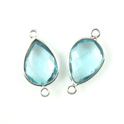 Wholesale Sterling Silver Bezel Gemstone Links - Faceted Pear Shape - Blue Topaz Quartz - December Birthstone