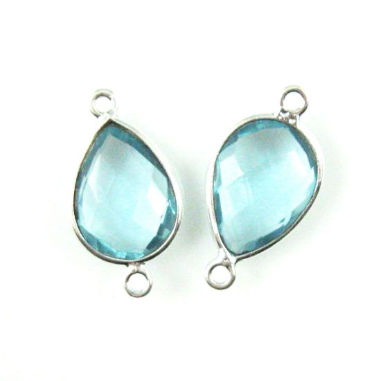 Wholesale Sterling Silver Bezel Gemstone Links - Faceted Pear Shape - Blue Topaz Quartz - December Birthstone