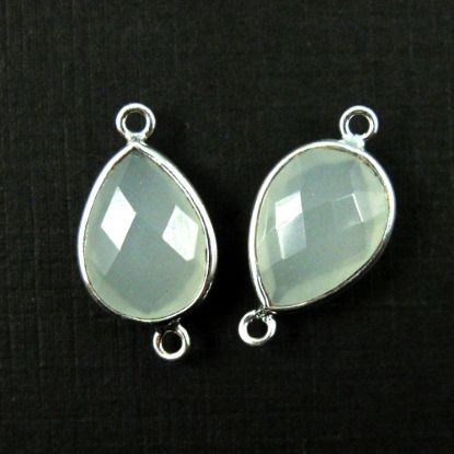 Wholesale Sterling Silver Bezel Gemstone Links - Faceted Pear Shape - Aqua Chalcedony