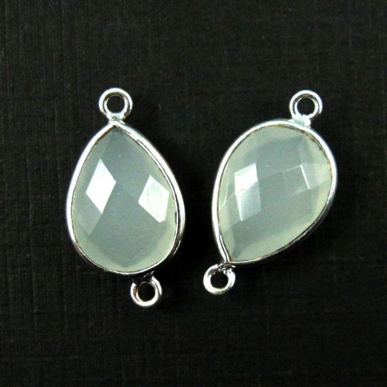 Wholesale Sterling Silver Bezel Gemstone Links - Faceted Pear Shape - Aqua Chalcedony