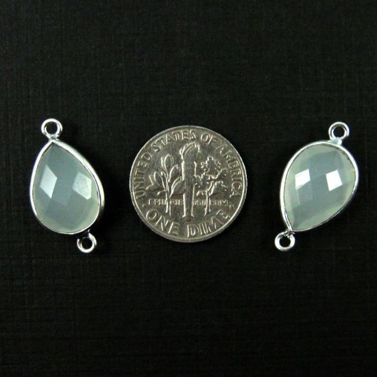 Wholesale Sterling Silver Bezel Gemstone Links - Faceted Pear Shape - Aqua Chalcedony