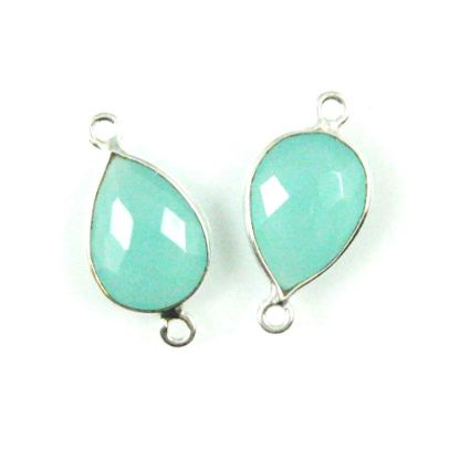 Wholesale Sterling Silver Bezel Gemstone Links - Faceted Pear Shape - Peru Chalcedony