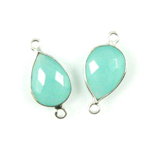 Wholesale Sterling Silver Bezel Gemstone Links - Faceted Pear Shape - Peru Chalcedony