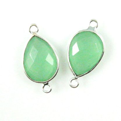 Wholesale Sterling Silver Bezel Gemstone Links - Faceted Pear Shape - Prehnite Chalcedony