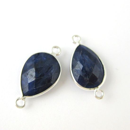 Wholesale Sterling Silver Bezel Gemstone Links - Faceted Pear Shape - Blue Sapphire Dyed - September Birthstone