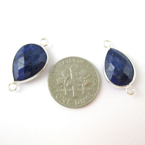 Wholesale Sterling Silver Bezel Gemstone Links - Faceted Pear Shape - Blue Sapphire Dyed - September Birthstone