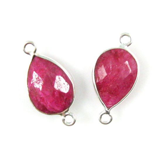 Wholesale Sterling Silver Bezel Gemstone Links - Faceted Pear Shape - Ruby Dyed - July Birthstone