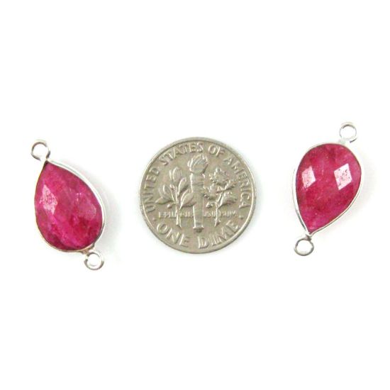 Wholesale Sterling Silver Bezel Gemstone Links - Faceted Pear Shape - Ruby Dyed - July Birthstone