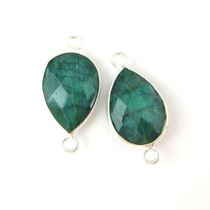 Wholesale Sterling Silver Bezel Gemstone Links - Faceted Pear Shape - Emerald Dyed - May Birthstone