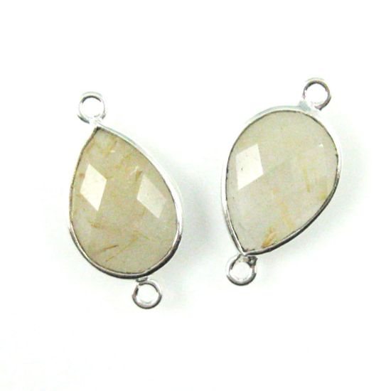 Wholesale Sterling Silver Bezel Gemstone Links - Faceted Pear Shape - Gold Rutilated Quartz