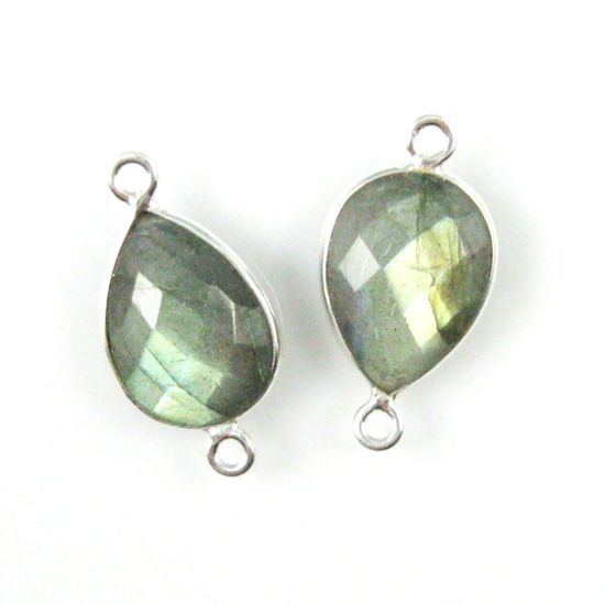 Wholesale Sterling Silver Bezel Gemstone Links - Faceted Pear Shape - Labradorite