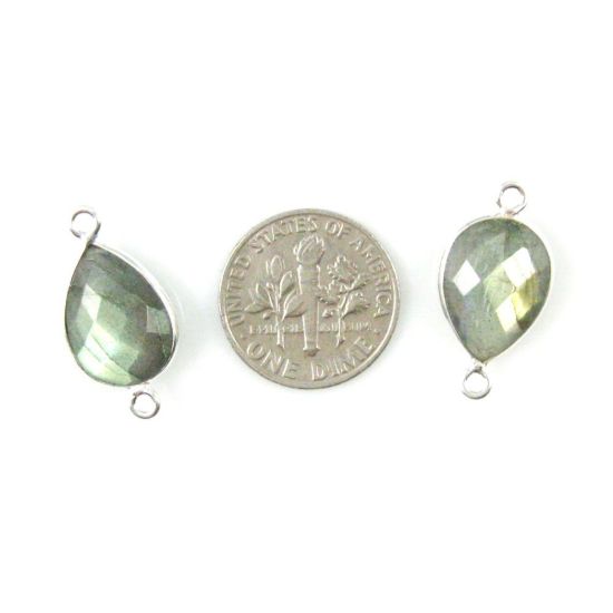 Wholesale Sterling Silver Bezel Gemstone Links - Faceted Pear Shape - Labradorite