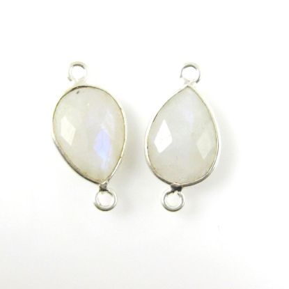 Wholesale Sterling Silver Bezel Gemstone Links - Faceted Pear Shape - Moonstone - June Birthstone