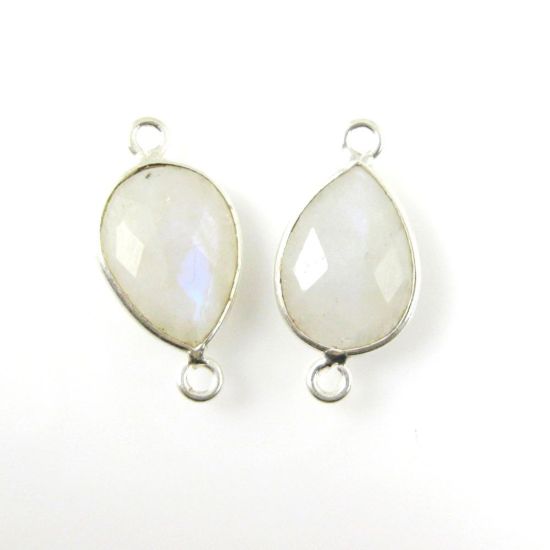 Wholesale Sterling Silver Bezel Gemstone Links - Faceted Pear Shape - Moonstone - June Birthstone