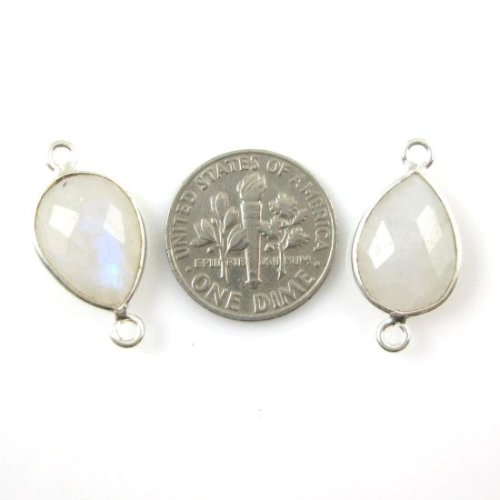 Wholesale Sterling Silver Bezel Gemstone Links - Faceted Pear Shape - Moonstone - June Birthstone