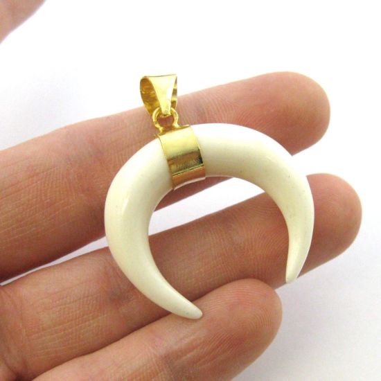Wholesale Double Horn Bone Pendant, Buffalo Bone Horn, Small White Bone Tusk Pendant, Carved Bone Pendant - 31mm