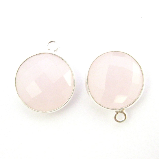 Wholesale Sterling Silver Round Bezel Pink Chalcedony Gemstone Pendant, Wholesale Gemstone Pendants for Jewelry Making