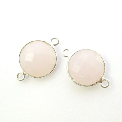 Wholesale Sterling Silver Pink Chalcedony Coin Bezel Gemstone Connector Links, Wholesale Gemstone Charms and Pendants for Jewelry Making