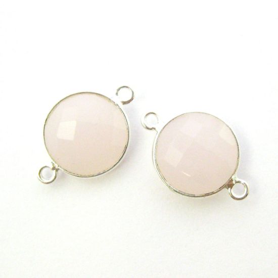 Wholesale Sterling Silver Pink Chalcedony Coin Bezel Gemstone Connector Links, Wholesale Gemstone Charms and Pendants for Jewelry Making