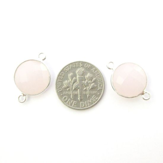 Wholesale Sterling Silver Pink Chalcedony Coin Bezel Gemstone Connector Links, Wholesale Gemstone Charms and Pendants for Jewelry Making