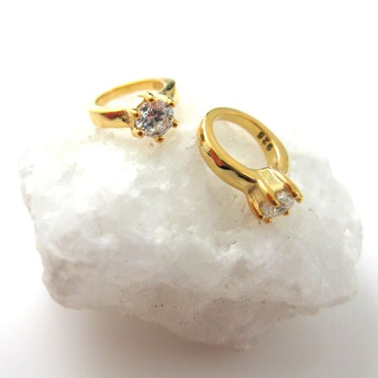 Wholesale Gold plated Sterling Silver Promise Ring Charm with CZ Cubic Zirconia Stone, Charms and Pendants for Jewelry Making, Wholesale Findings