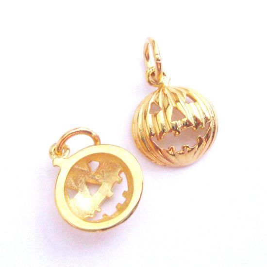 Wholesale Gold plated Sterling Silver Pumpkin Jack-o-Lantern Charm, Charms and Pendants for Jewelry Making, Wholesale Findings