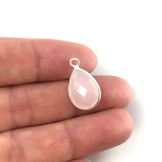 Wholesale Bezel Gem Pendant - Sterling Silver -Faceted Small Teardrop - Pink Chalcedony