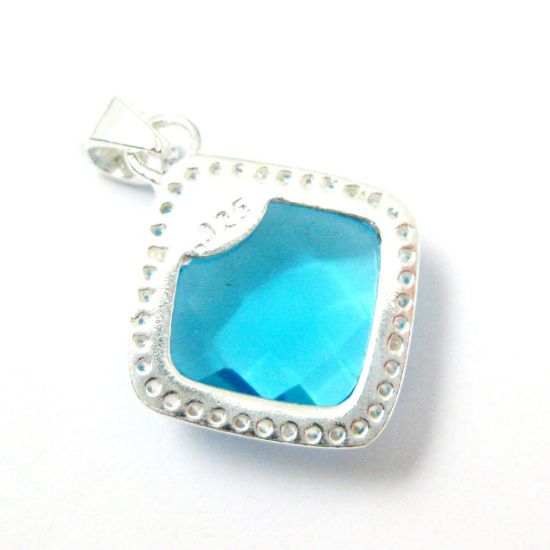 Wholesale Oxidized Sterling Silver Blue Topaz Quartz Bezel Gemstone Diamond Shape Pave Pendant, Wholesale Gemstone Pendants for Jewelry Making