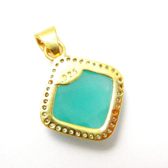 Wholesale Gold plated Sterling Silver Peru Chalcedony Bezel Gemstone Diamond Shape Pave Pendant, Wholesale Gemstone Pendants for Jewelry Making
