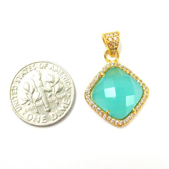 Wholesale Gold plated Sterling Silver Peru Chalcedony Bezel Gemstone Diamond Shape Pave Pendant, Wholesale Gemstone Pendants for Jewelry Making