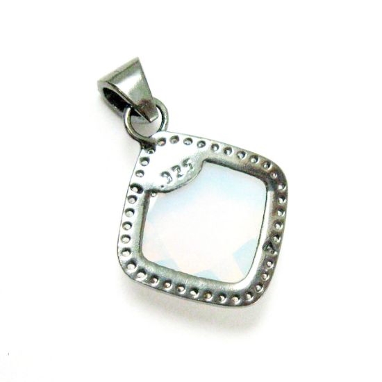 Wholesale Oxidized Sterling Silver Opalite Quartz Bezel Gemstone Diamond Shape Pave Pendant, Wholesale Gemstone Pendants for Jewelry Making
