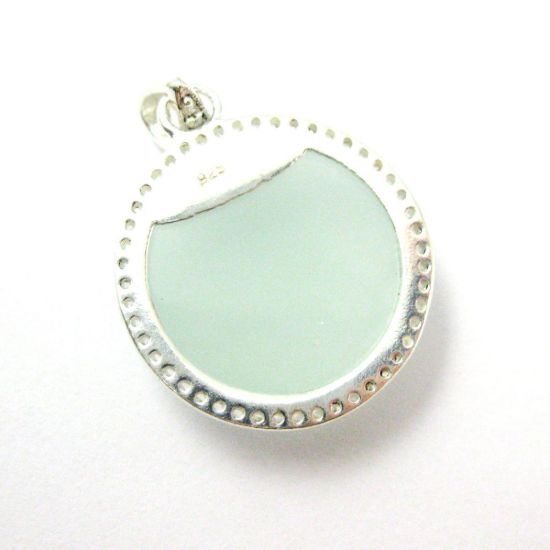 Wholesale Sterling Silver Aqua Chalcedony Bezel Gemstone Round Pave Pendant, Wholesale Gemstone Pendants for Jewelry Making