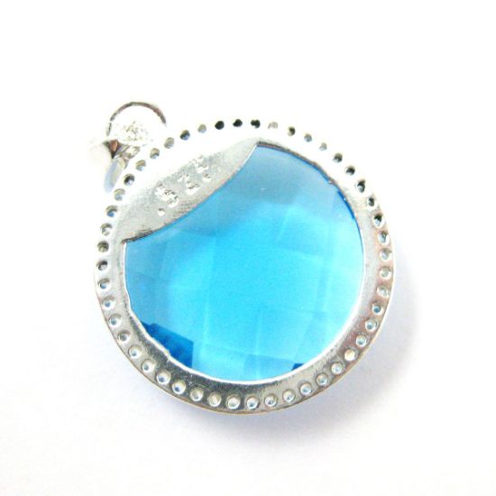 Wholesale Sterling Silver Blue Topaz Quartz Bezel Gemstone Round Pave Pendant, Wholesale Gemstone Pendants for Jewelry Making