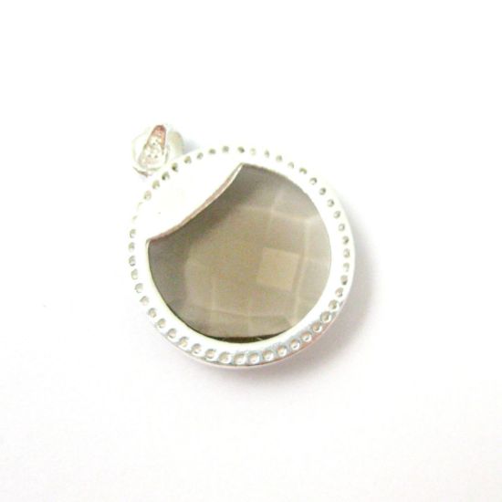 Wholesale Sterling Silver Smokey Quartz Bezel Gemstone Round Pave Pendant, Wholesale Gemstone Pendants for Jewelry Making