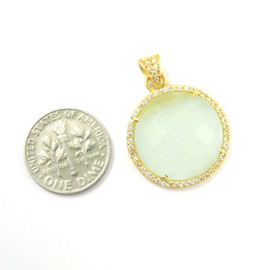 Wholesale Gold plated Sterling Silver Aqua Chalcedony Bezel Gemstone Round Pave Pendant, Wholesale Gemstone Pendants for Jewelry Making