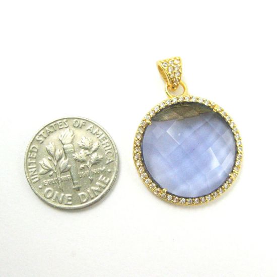 Wholesale Gold plated Sterling Silver Iolite Quartz  Bezel Gemstone Round Pave Pendant, Wholesale Gemstone Pendants for Jewelry Making