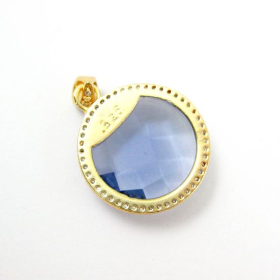 Wholesale Gold plated Sterling Silver Iolite Quartz  Bezel Gemstone Round Pave Pendant, Wholesale Gemstone Pendants for Jewelry Making