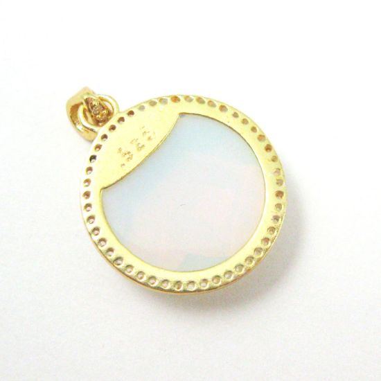 Wholesale Gold plated Sterling Silver Opalite Quartz Bezel Gemstone Round Pave Pendant, Wholesale Gemstone Pendants for Jewelry Making