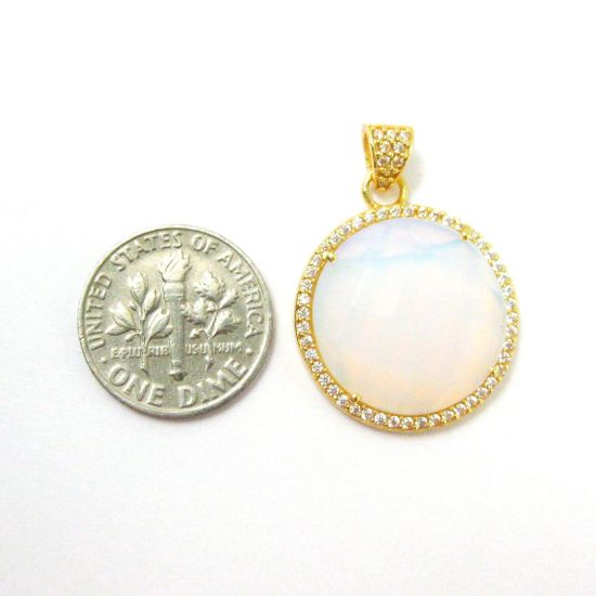 Wholesale Gold plated Sterling Silver Opalite Quartz Bezel Gemstone Round Pave Pendant, Wholesale Gemstone Pendants for Jewelry Making