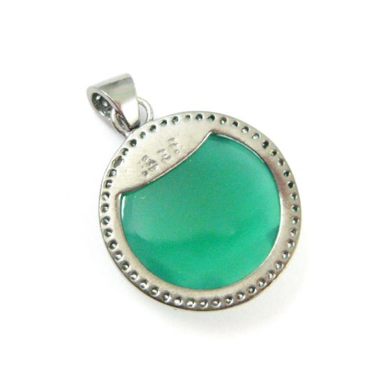 Wholesale Oxidized Sterling Silver Green Onyx Bezel Gemstone Round Pave Pendant, Wholesale Gemstone Pendants for Jewelry Making