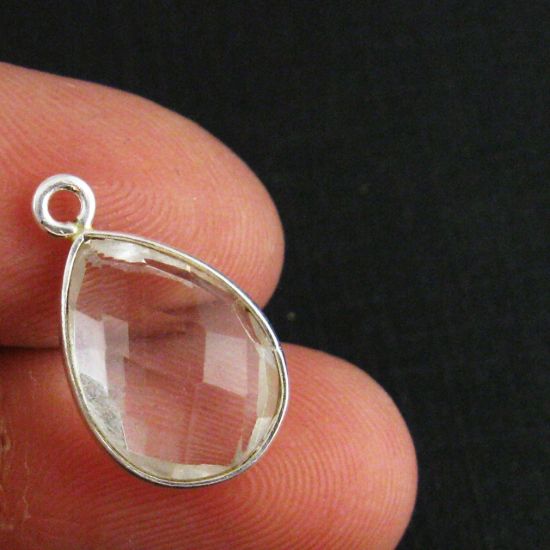 Wholesale Bezel Gemstone Pendant -Sterling Silver Bezel Gemstone 10x14mm Faceted Small Teardrop - Crystal Quartz - April Birthstone