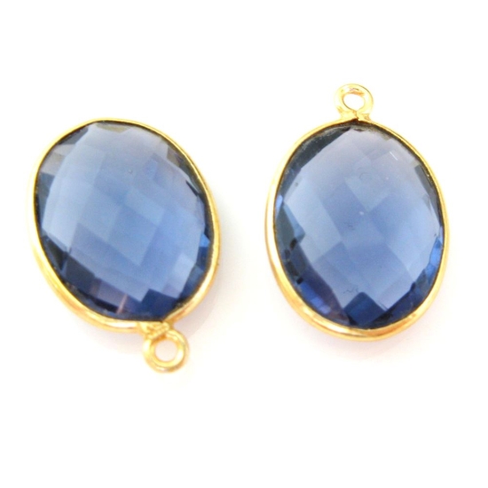 Wholesale Gold plated Sterling Silver Oval Bezel Blue Topaz Quartz Gemstone Pendant, Wholesale Gemstone Pendants for Jewelry Making
