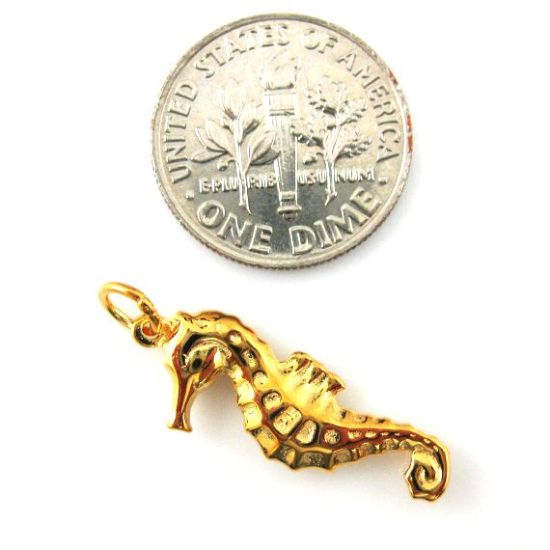 Wholesale Gold Over 925 Sterling Silver Detailed Seahorse Charm - 27mm (1 pc)