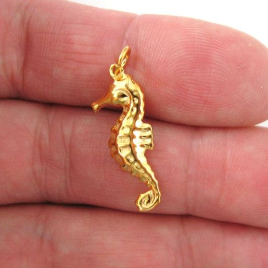 Wholesale Gold Over 925 Sterling Silver Detailed Seahorse Charm - 27mm (1 pc)