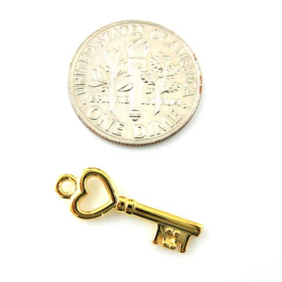 Wholesale Gold Over 925 Sterling Silver Tiny Key Charm with Heart - 19mm (1 pc)