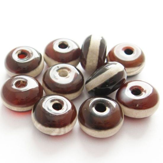 Wholesale Carnelian dZi bead - Rondelle Shape with Line -- 8mm by 4mm ( 10 pcs) 
