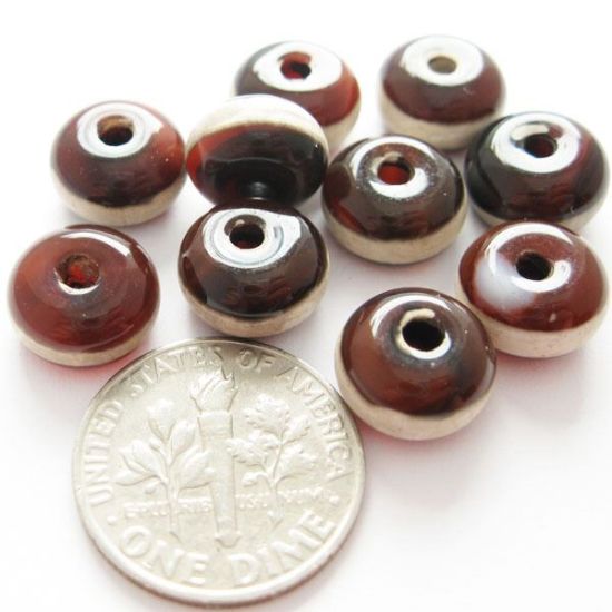 Wholesale Carnelian dZi bead - Rondelle Shape with Line -- 8mm by 4mm ( 10 pcs) 